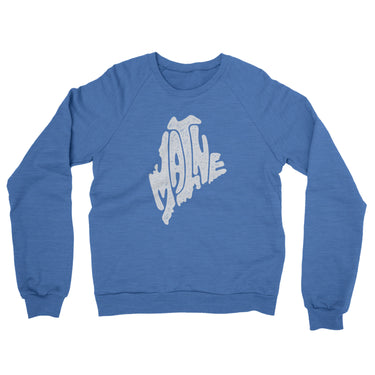 Maine State Shape Text Midweight French Terry Crewneck Sweatshirt-Heather Royal-Allegiant Goods Co. Vintage Sports Apparel