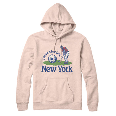 I Have A Tee Time In New York Hoodie-Pale Pink-Allegiant Goods Co. Vintage Sports Apparel