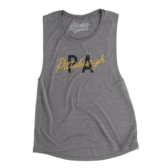 Pittsburgh Pa Overprinted Women's Flowey Scoopneck Muscle Tank-Asphalt Slub-Allegiant Goods Co. Vintage Sports Apparel