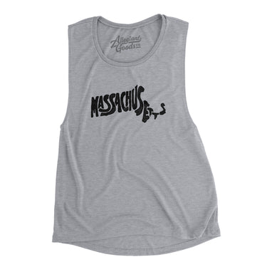 Massachusetts State Shape Text Women's Flowey Scoopneck Muscle Tank-Allegiant Goods Co. Vintage Sports Apparel