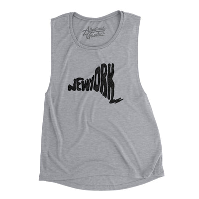 New York State Shape Text Women's Flowey Scoopneck Muscle Tank-Athletic Heather-Allegiant Goods Co. Vintage Sports Apparel