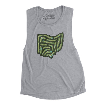 Ohio Golf Course Map Women's Flowey Scoopneck Muscle Tank-Athletic Heather-Allegiant Goods Co. Vintage Sports Apparel
