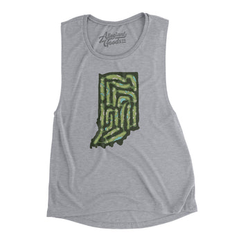 Indiana Golf Course Map Women's Flowey Scoopneck Muscle Tank-Athletic Heather-Allegiant Goods Co. Vintage Sports Apparel