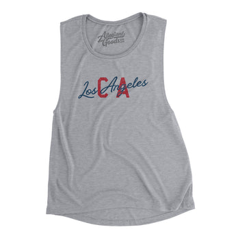 Los Angeles Ca Overprinted Women's Flowey Scoopneck Muscle Tank-Allegiant Goods Co. Vintage Sports Apparel