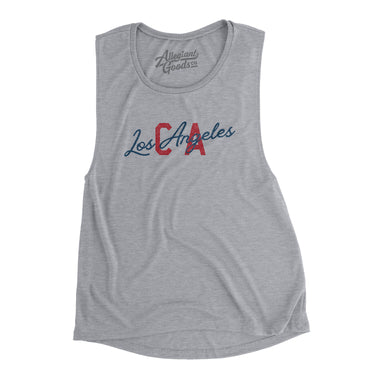 Los Angeles Ca Overprinted Women's Flowey Scoopneck Muscle Tank-Allegiant Goods Co. Vintage Sports Apparel