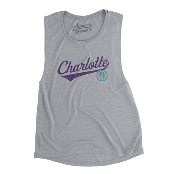 Charlotte Vintage Script Women's Flowey Scoopneck Muscle Tank-Athletic Heather-Allegiant Goods Co. Vintage Sports Apparel