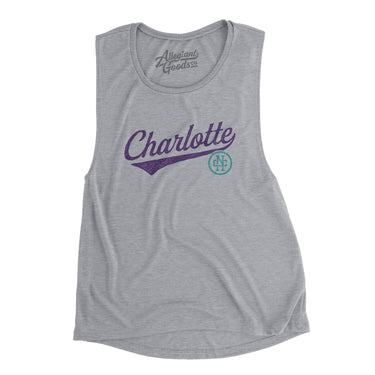 Charlotte Vintage Script Women's Flowey Scoopneck Muscle Tank-Allegiant Goods Co. Vintage Sports Apparel