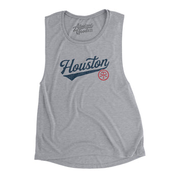 Houston Vintage Script Women's Flowey Scoopneck Muscle Tank-Athletic Heather-Allegiant Goods Co. Vintage Sports Apparel
