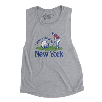 I Have A Tee Time In New York Women's Flowey Scoopneck Muscle Tank-Athletic Heather-Allegiant Goods Co. Vintage Sports Apparel