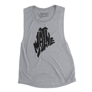 Maine State Shape Text Women's Flowey Scoopneck Muscle Tank-Athletic Heather-Allegiant Goods Co. Vintage Sports Apparel