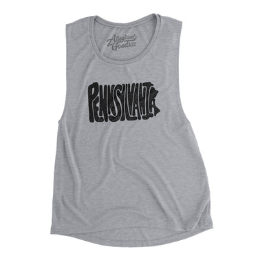 Pennsylvania State Shape Text Women's Flowey Scoopneck Muscle Tank-Athletic Heather-Allegiant Goods Co. Vintage Sports Apparel