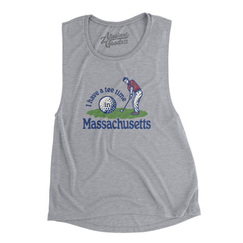 I Have A Tee Time In Massachusetts Women's Flowey Scoopneck Muscle Tank-Athletic Heather-Allegiant Goods Co. Vintage Sports Apparel