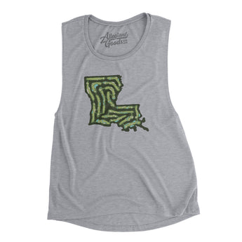 Louisiana Golf Course Map Women's Flowey Scoopneck Muscle Tank-Athletic Heather-Allegiant Goods Co. Vintage Sports Apparel