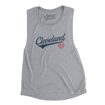 Cleveland Vintage Script Women's Flowey Scoopneck Muscle Tank-Allegiant Goods Co. Vintage Sports Apparel