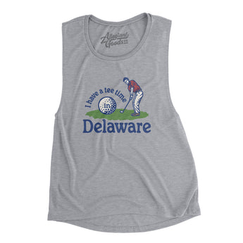 I Have A Tee Time In Delaware Women's Flowey Scoopneck Muscle Tank-Athletic Heather-Allegiant Goods Co. Vintage Sports Apparel