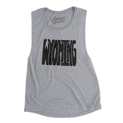 Wyoming State Shape Text Women's Flowey Scoopneck Muscle Tank-Athletic Heather-Allegiant Goods Co. Vintage Sports Apparel