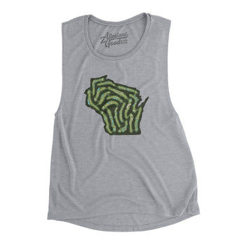 Wisconsin Golf Course Map Women's Flowey Scoopneck Muscle Tank-Athletic Heather-Allegiant Goods Co. Vintage Sports Apparel