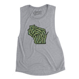 Wisconsin Golf Course Map Women's Flowey Scoopneck Muscle Tank-Athletic Heather-Allegiant Goods Co. Vintage Sports Apparel