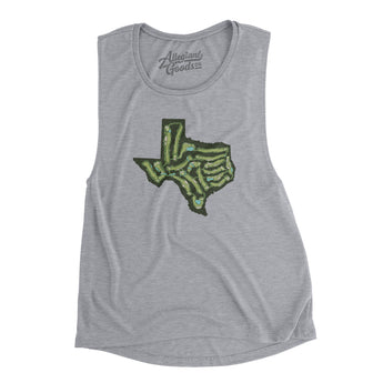 Texas Golf Course Map Women's Flowey Scoopneck Muscle Tank-Athletic Heather-Allegiant Goods Co. Vintage Sports Apparel