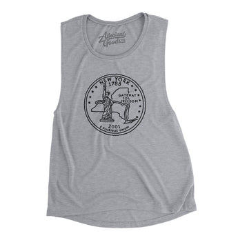 New York State Quarter Women's Flowey Scoopneck Muscle Tank-Athletic Heather-Allegiant Goods Co. Vintage Sports Apparel