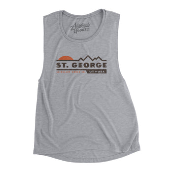 St. George Mountain Sunset Women's Flowey Scoopneck Muscle Tank-Athletic Heather-Allegiant Goods Co. Vintage Sports Apparel