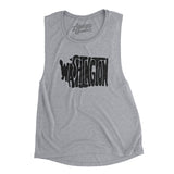 Washington State Shape Text Women's Flowey Scoopneck Muscle Tank-Allegiant Goods Co. Vintage Sports Apparel