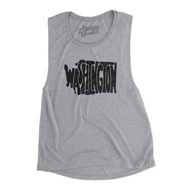 Washington State Shape Text Women's Flowey Scoopneck Muscle Tank-Allegiant Goods Co. Vintage Sports Apparel