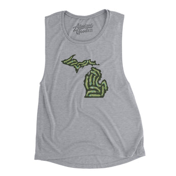 Michigan Golf Course Map Women's Flowey Scoopneck Muscle Tank-Athletic Heather-Allegiant Goods Co. Vintage Sports Apparel