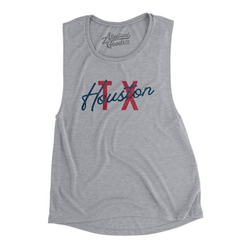 Houston Tx Overprinted Women's Flowey Scoopneck Muscle Tank-Athletic Heather-Allegiant Goods Co. Vintage Sports Apparel