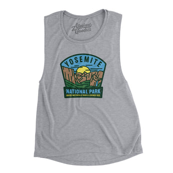 Yosemite National Park Badge Women's Flowey Scoopneck Muscle Tank-Athletic Heather-Allegiant Goods Co. Vintage Sports Apparel