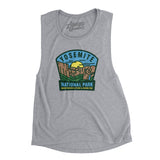 Yosemite National Park Badge Women's Flowey Scoopneck Muscle Tank-Athletic Heather-Allegiant Goods Co. Vintage Sports Apparel