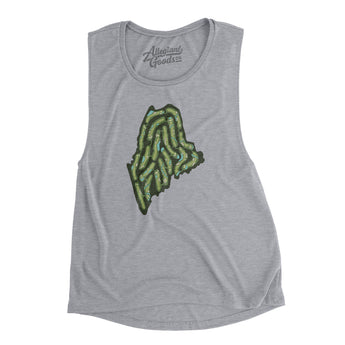 Maine Golf Course Women's Flowey Scoopneck Muscle Tank-Athletic Heather-Allegiant Goods Co. Vintage Sports Apparel