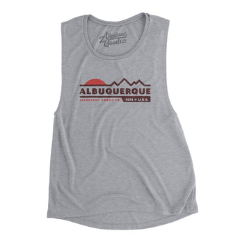 Albuquerque Mountain Sunset Women's Flowey Scoopneck Muscle Tank-Athletic Heather-Allegiant Goods Co. Vintage Sports Apparel