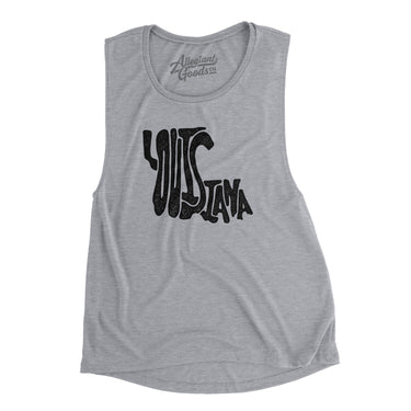 Louisiana State Shape Text Women's Flowey Scoopneck Muscle Tank-Athletic Heather-Allegiant Goods Co. Vintage Sports Apparel