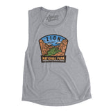 Zion National Park Badge Women's Flowey Scoopneck Muscle Tank-Athletic Heather-Allegiant Goods Co. Vintage Sports Apparel