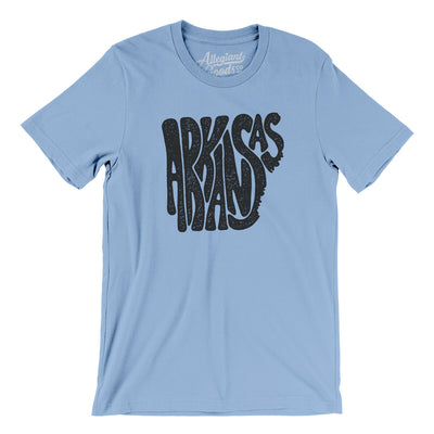 Arkansas State Shape Text Men/Unisex T-Shirt-Baby Blue-Allegiant Goods Co. Vintage Sports Apparel
