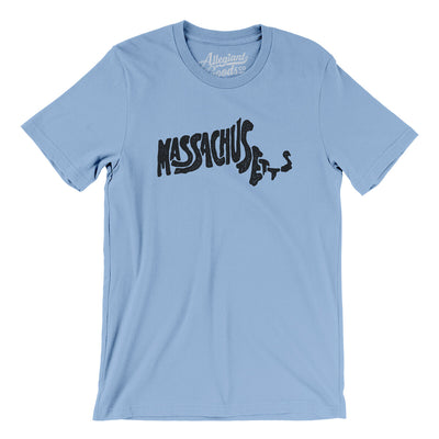 Massachusetts State Shape Text Men/Unisex T-Shirt-Baby Blue-Allegiant Goods Co. Vintage Sports Apparel