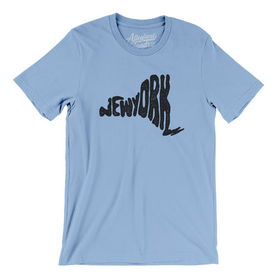 New York State Shape Text Men/Unisex T-Shirt-Baby Blue-Allegiant Goods Co. Vintage Sports Apparel