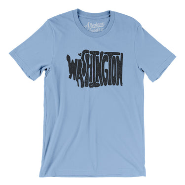 Washington State Shape Text Men/Unisex T-Shirt-Baby Blue-Allegiant Goods Co. Vintage Sports Apparel