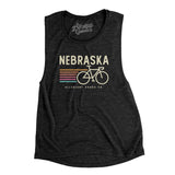 Nebraska Cycling Women's Flowey Scoopneck Muscle Tank-Black Slub-Allegiant Goods Co. Vintage Sports Apparel