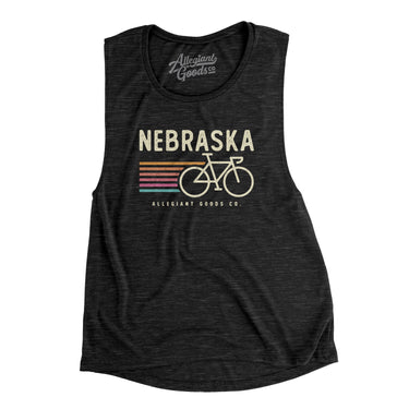 Nebraska Cycling Women's Flowey Scoopneck Muscle Tank-Black Slub-Allegiant Goods Co. Vintage Sports Apparel