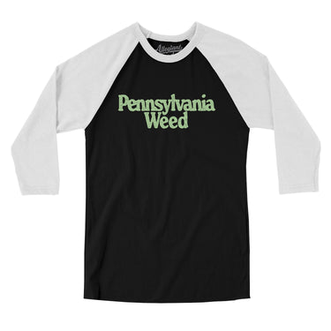Pennsylvania Weed Men/Unisex Raglan 3/4 Sleeve T-Shirt-Black with White-Allegiant Goods Co. Vintage Sports Apparel