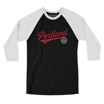 Portland Vintage Script Men/Unisex Raglan 3/4 Sleeve T-Shirt-Allegiant Goods Co. Vintage Sports Apparel