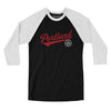 Portland Vintage Script Men/Unisex Raglan 3/4 Sleeve T-Shirt-Black with White-Allegiant Goods Co. Vintage Sports Apparel
