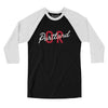 Portland Or Overprinted Men/Unisex Raglan 3/4 Sleeve T-Shirt-Black with White-Allegiant Goods Co. Vintage Sports Apparel
