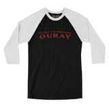 Actually It's Pronounced Ouray Men/Unisex Raglan 3/4 Sleeve T-Shirt-Black with White-Allegiant Goods Co. Vintage Sports Apparel