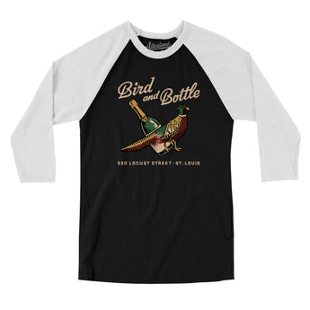 Bird And Bottle St. Louis Men/Unisex Raglan 3/4 Sleeve T-Shirt-Black with White-Allegiant Goods Co. Vintage Sports Apparel