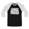 Wyoming State Shape Text Men/Unisex Raglan 3/4 Sleeve T-Shirt-Black with White-Allegiant Goods Co. Vintage Sports Apparel