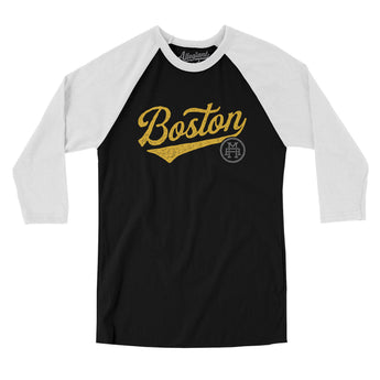 Boston Vintage Script Men/Unisex Raglan 3/4 Sleeve T-Shirt-Allegiant Goods Co. Vintage Sports Apparel