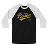 Boston Vintage Script Men/Unisex Raglan 3/4 Sleeve T-Shirt-Black with White-Allegiant Goods Co. Vintage Sports Apparel